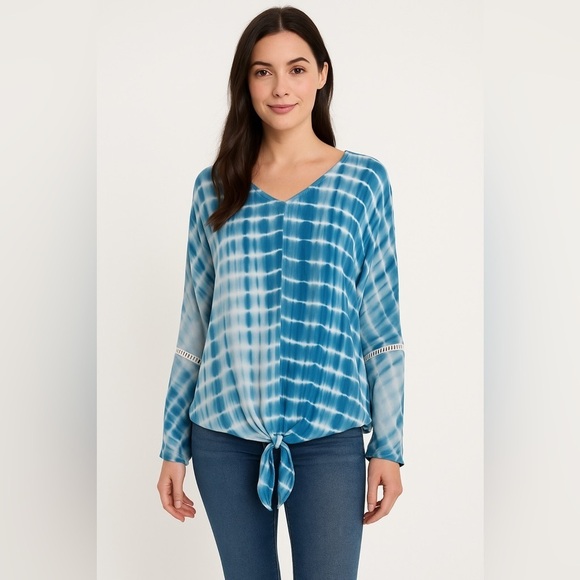 Kori Tops - KORI America women’s blouse tie dye drop shoulder v-neck boho Size S